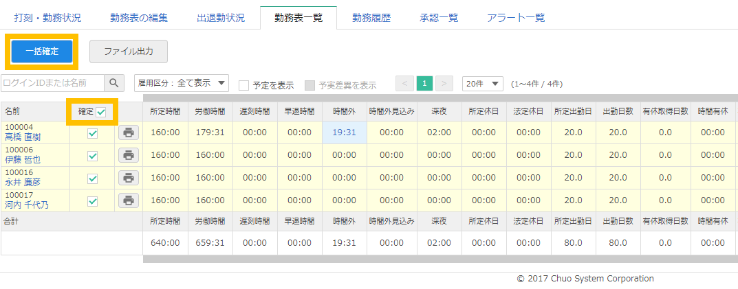 勤務表一覧画面