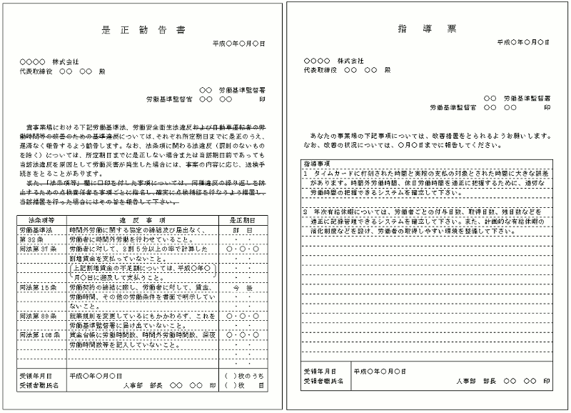 是正勧告書と指導票